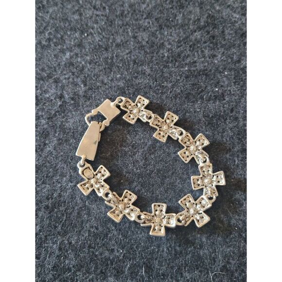 Premier Design Silver Pink Rhinestone Greek Cross Links Bracelet~Magnetic Clasp - Picture 3 of 4